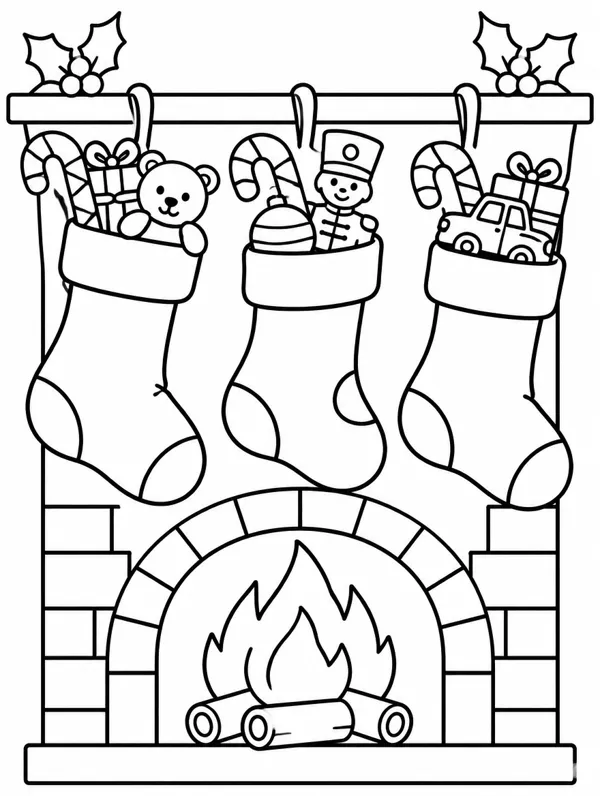 Stockings by the Fire Christmas coloring page