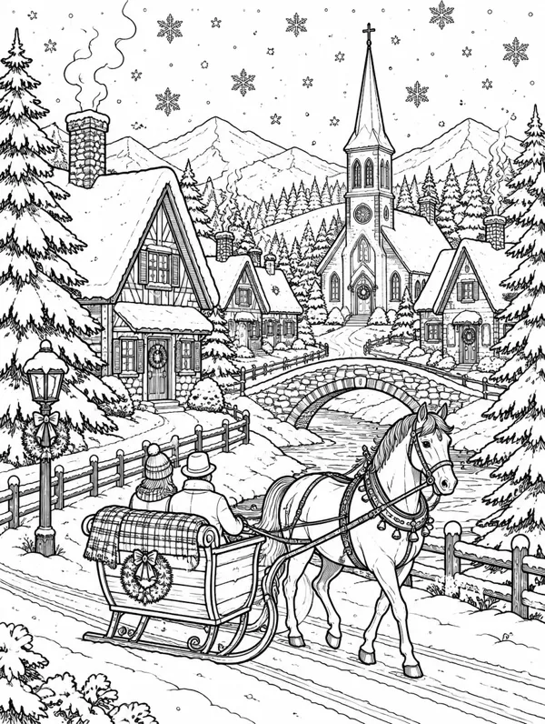 Winter Village Christmas coloring page
